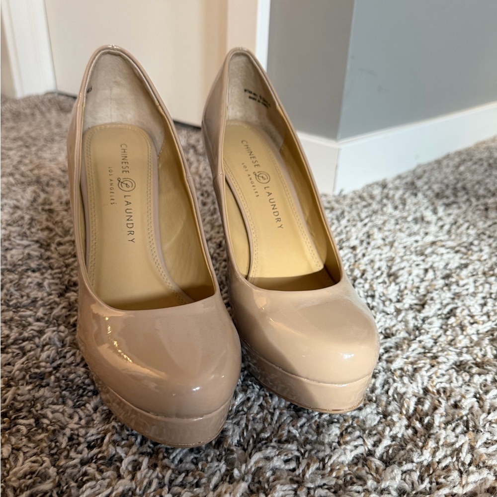 Chinese Laundry Nude Patent Platform Heels